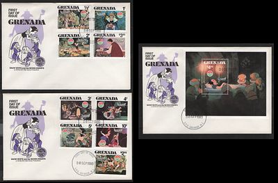 Grenada 1980 3 FDC`S Branca de neve e os 7 Anões Disney. 
Circulado. 
Cabe ao licitante 