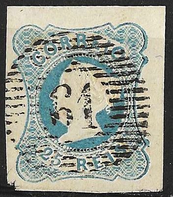 Portugal 1853 D. Maria II 25r Carimbo 61 Guimarães. 
Circulado. 
Cabe ao licitante verificar 