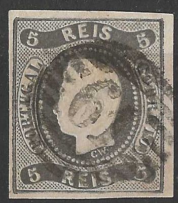 Portugal 1866-1867 D. Luís I. Fita curva, não denteados 5r Carimbo de 61 Guimarães. 
Circulado. 
