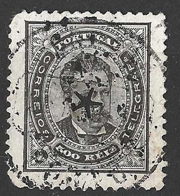 Portugal 1884-1887 D. Lu&iacute;s I. De frente. Novos valores 500rs Preto c/ estrela. 
Circulado. 
