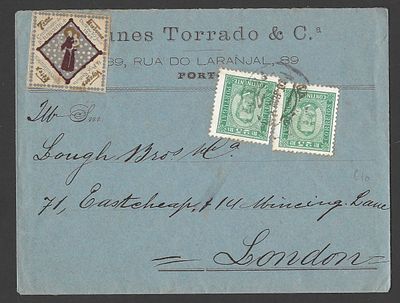 Rara Carta Comercial de 1895 de Portugal para Londres com Selos D. Carlos I e Rara Vinheta de 