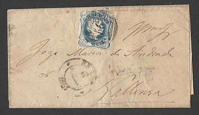 Portugal 1956 Carta circulada para Valen&ccedil;a com selo D. Pedro V Cabelos Lisos de 25 r&eacute;is azul 