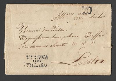 Portugal – Pr&eacute;-filatelia – Carta circulada de Vianna do Minho para Lisboa com carimbo “70” e 