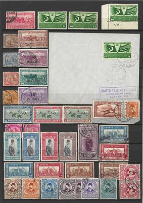 Egito – Lote cl&aacute;ssico e tem&aacute;tico: reis Farouk e Fouad, exposi&ccedil;&otilde;es, sobrecargas, circulados e 