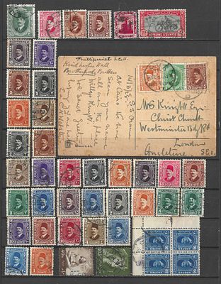 Egito – Lote com grande variedade de selos do Reino do Egito (Farouk I e Fouad I), incluindo 