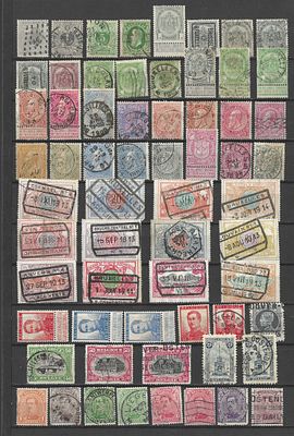 B&eacute;lgica – Lote cl&aacute;ssico com sobrecargas ferrovi&aacute;rias, carimbos de 1913 e selos antigos – usados. 