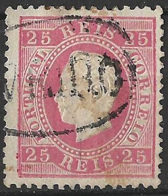 Portugal 1870-1876 D. Luis Fita Direita 25r. 
Circulado.