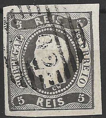 Portugal 1866-1867 D. Lu&iacute;s I. Fita curva, n&atilde;o denteados 5r. 
Circulado.