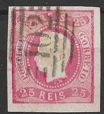 Portugal 1866-1867 D. Lu&iacute;s I. Fita curva, n&atilde;o denteados 25r Carimbo 102 Vianna. 
Circulado.