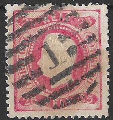 Portugal 1867-1870 D. Lu&iacute;s I. Fita curva, denteados 25r Carimbo da 2&ordf; Reforma 1 Lisboa. 