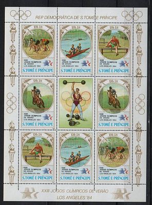 S&atilde;o Tom&eacute; e Pr&iacute;ncipe. 1984 Jogos Ol&iacute;mpicos de Ver&atilde;o. 
Novo sem marca de Charneira com goma. 
