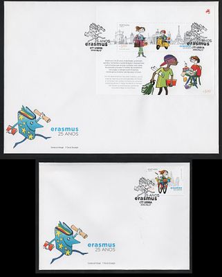 Portugal 2012 2 Fdc c/ Bloco e S&eacute;rie ERASMUS. Portugal 2012 2 Fdc`s com Bloco e S&eacute;rie ERASMUS. 