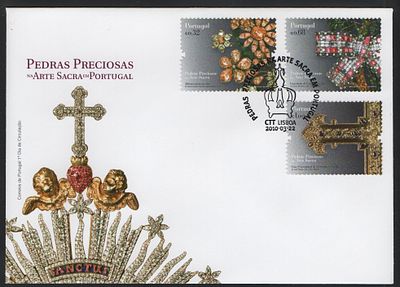 Portugal 2010 Sobrescrito 1&ordf; Dia com Selo (FDC) Pedras preciosas da Arte Sacra em Portugal. 
• 