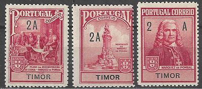 Timor 1925 Monumento ao Marqu&ecirc;s de Pombal. 
Novo com marca de charneira com goma.