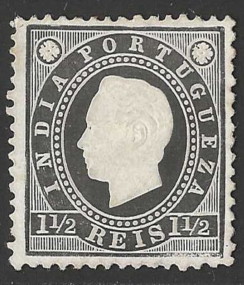 &Iacute;ndia 1886 D. Lu&iacute;s I. Fita direita 1 1/2. 
Novo com marca de charneira sem goma.