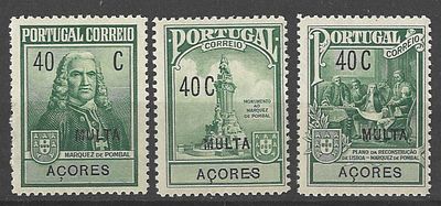 A&ccedil;ores 1925 Monumento ao Marqu&ecirc;s de Pombal MULTA. 
Novo com marca charneira com goma.