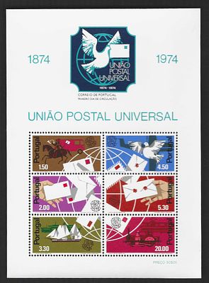 Portugal 1974 Centen&aacute;rio da Uni&atilde;o Postal Universal. 
Novo sem marca de charneira com goma. 

