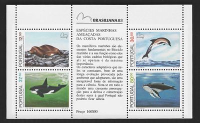 Portugal 1983 Bloco Esp&eacute;cies Marinhas Amea&ccedil;adas da Costa Portuguesa. 
Novo sem marca de 