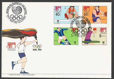 Macau 1988 – Jogos Ol&iacute;mpicos de Seul FDC com S&eacute;rie Completa – 1.&ordm; Dia de Circula&ccedil;&atilde;o. 
A pe&ccedil;a 