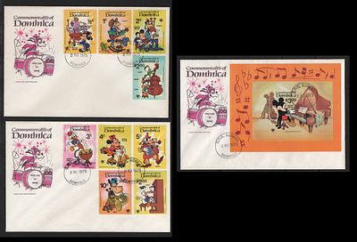 Dominica 1979 3 Fdc Instrumentos Musicais Disney. 
Circulado. 
Cabe ao licitante verificar 