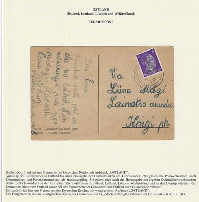 Postal Circulado com Selo do Reich com Sobrecarga "OSTLAND" – Ocupa&ccedil;&atilde;o Nazi dos Pa&iacute;ses B&aacute;lticos 