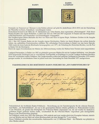 Baden – Selos Cl&aacute;ssicos e Faks&iacute;mile do Rar&iacute;ssimo Erro de Impress&atilde;o "9 Kreuzer em Cor Errada". P&aacute;g 