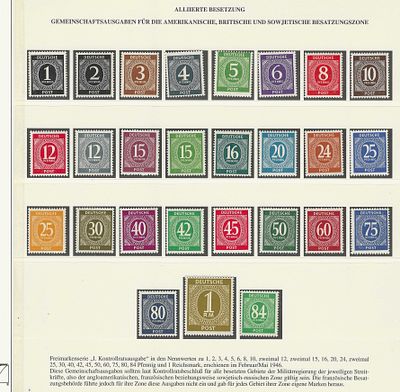 Alemanha 1946 – S&eacute;rie Completa da 1.&ordf; Emiss&atilde;o da Ocupa&ccedil;&atilde;o Aliada (“1. Kontrollratsausgabe”). Cole 
