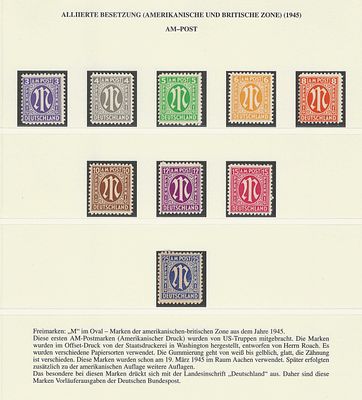 Alemanha 1945 – S&eacute;rie AM-Post (Ocupa&ccedil;&atilde;o Aliada – Zonas Americana e Brit&acirc;nica). Conjunto de 9 