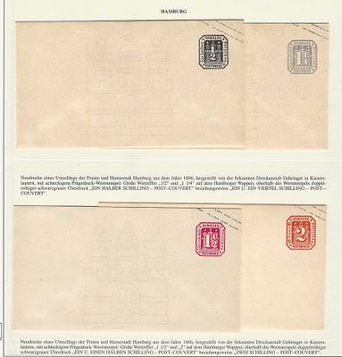 Hamburgo – Reimpress&otilde;es Oficiais de Envelopes Postais Cl&aacute;ssicos de 1866 (Valores em Schilling). 4 