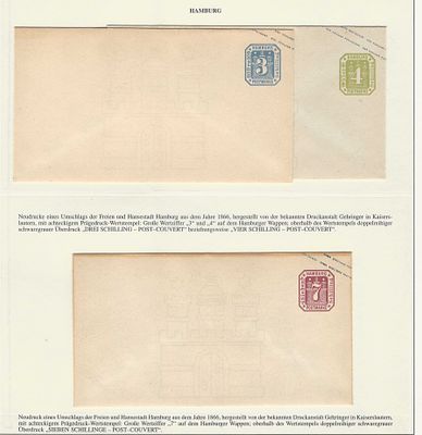 Hamburgo – Reimpress&otilde;es Oficiais dos Envelopes Postais de 3, 4 e 7 Schilling (1866), Impressos 