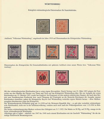 W&uuml;rttemberg – Selos de Servi&ccedil;o do Reino e do Estado Popular (1916–1920) com Sobrecargas “Volksstaat”