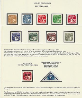Bo&eacute;mia e Mor&aacute;via – Selos de Jornal e Marcas de Distribui&ccedil;&atilde;o Postal (1939–1945). Conjunto 