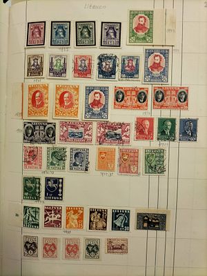 Lote de Selos Antigos da Litu&acirc;nia (1918–1940) – Primeira Rep&uacute;blica – Sobrecargas e Emiss&otilde;es 