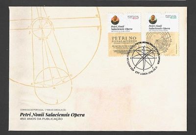 Portugal 2016 – FDC “Petri Noni Salaciensis Opera” – 450 Anos da Publica&ccedil;&atilde;o – Carimbo 1.&ordm; Dia 