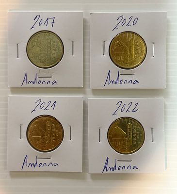 Lote C/ 4 Moedas de Andorra. Moedas Circuladas. 
Cabe ao licitante verificar cuidadosamente as 