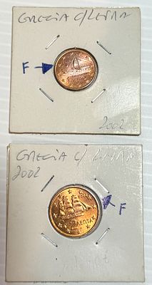 Lote C/2 Moedas da Gr&eacute;cia - 0.01 + 0.02 Euro C/Letra. Moedas UNC. 
Cabe ao licitante verificar 