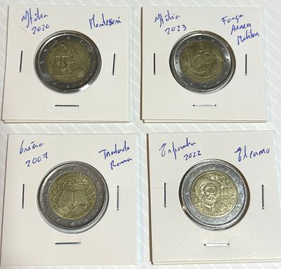 Lote C/ 4 Moedas Comemorativas - Gr&eacute;cia, Espanha e It&aacute;lia. Moedas Circuladas. 
Cabe ao licitante 