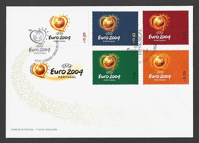 Portugal 2003 – FDC UEFA EURO 2004 Portugal – S&eacute;rie Completa – Carimbo 1.&ordm; Dia. Envelope de 
