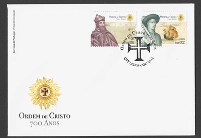 Portugal 2019 – FDC Ordem de Cristo – 700 Anos – S&eacute;rie Completa – Carimbo 1.&ordm; Dia. Envelope de 