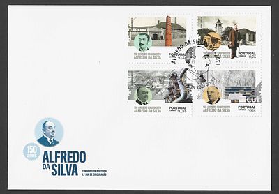 Portugal 2021 – FDC 150 Anos do Nascimento de Alfredo da Silva – S&eacute;rie Completa – Carimbo 1.&ordm; Dia. 