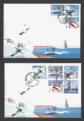 Portugal 2016 – Desportos Radicais (3.&ordm; Grupo) – 2 FDC – S&eacute;rie Completa – Carimbo 1.&ordm; Dia. Conjun 