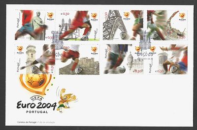 Portugal 2004 – FDC UEFA EURO 2004 – S&eacute;rie Cidades Anfitri&atilde;s (€0,30 x8) – 1.&ordm; Dia Lisboa. Envelop 