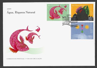 Portugal 2001 – FDC Europa “&Aacute;gua, Riqueza Natural” – S&eacute;rie Completa (Continente + A&ccedil;ores + 