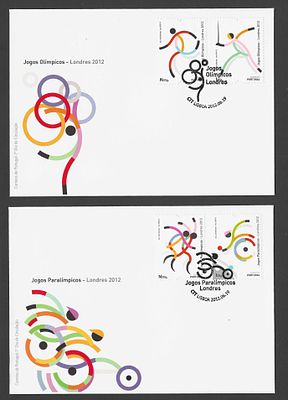 Portugal 2012 – FDC “Jogos Ol&iacute;mpicos – Londres 2012” – Carimbo 1.&ordm; Dia. Envelopes de Primeiro 