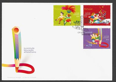Portugal 2002 – FDC “UPAEP – Juventude, Educa&ccedil;&atilde;o e Alfabetismo” – S&eacute;rie Completa – Carimbo de 