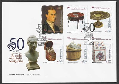 Portugal 2003 – FDC “50 Anos da Funda&ccedil;&atilde;o Ricardo do Esp&iacute;rito Santo Silva” – Carimbo de 1.&ordm; Dia. E 