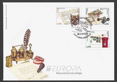 Portugal 2020 – FDC “Europa – Rotas do Correio Antigo” – S&eacute;rie Completa – Carimbo de 1.&ordm; Dia. Env 