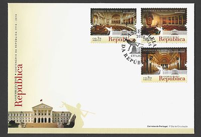 Portugal 2010 – FDC “Centen&aacute;rio da Rep&uacute;blica 1910–2010 – Assembleia da Rep&uacute;blica” – Carimbo de 