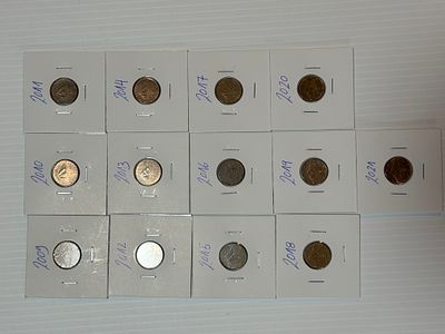 Lote C/13 Moedas de 0.01 Euro - Eslov&aacute;quia - Ano 2009 a 2021. Moedas Circuladas
