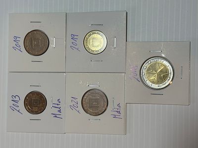 Lote C/ 5 Moedas de Malta. Moedas Circuladas